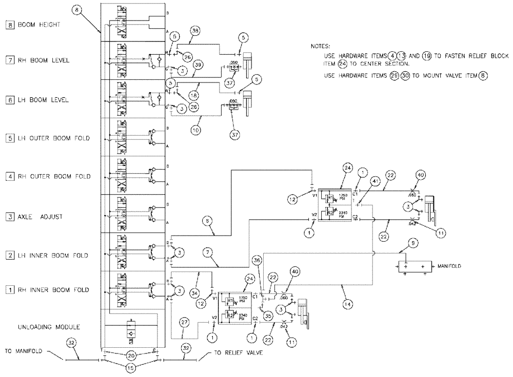 Схема запчастей Case IH SPX3310 - (06-022) - BOOM HYDRAULIC GROUP - BEFORE SERIAL #20002 Hydraulic Plumbing