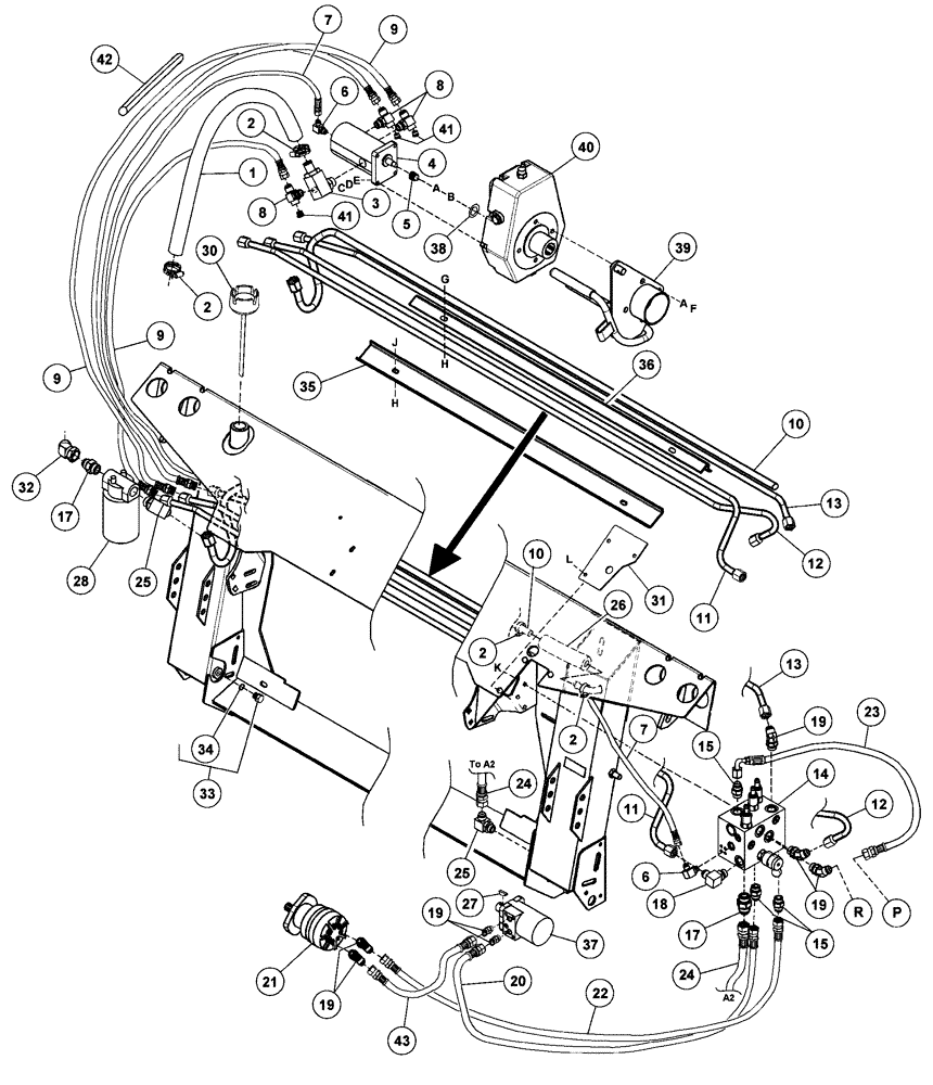 Схема запчастей Case IH 2052 - (09-43) - 873 COMBINE ADAPTER - HYDRAULIC CIRCUIT (03) - CHASSIS/MOUNTED EQUIPMENT