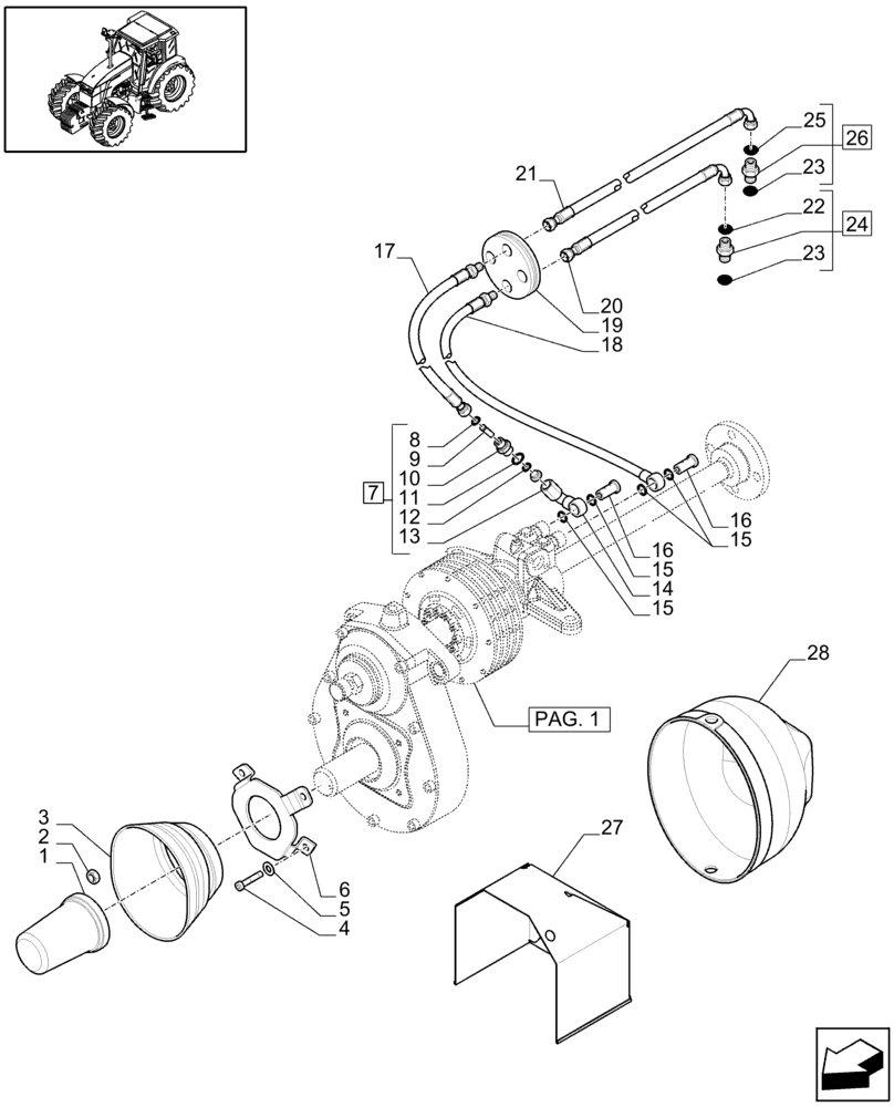 Схема запчастей Case IH MAXXUM 130 - (1.80.5/03[03]) - INTEGRATED FRONT HPL WITH PTO - GUARDS AND PIPES - D6519 (VAR.333648-334648-335648-330648-331648-332648) (07) - HYDRAULIC SYSTEM