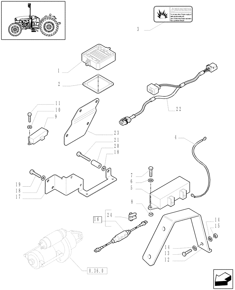 Схема запчастей Case IH JX1095C - (1.75.4/07) - (VAR.206-584) AIR HEATER ENGINE STARTING AID - HEATER, CABLES AND BRACKETS (06) - ELECTRICAL SYSTEMS