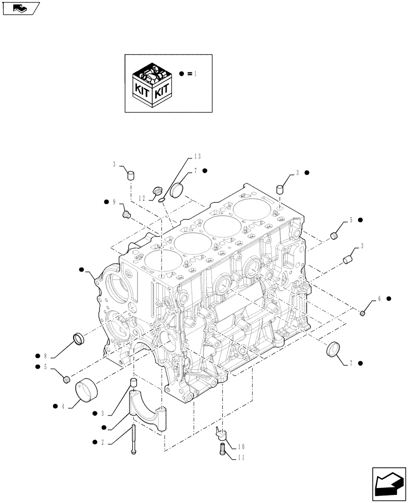 Схема запчастей Case IH FARMALL 75A - (10.001.02[02]) - CYLINDER BLOCK (10) - ENGINE