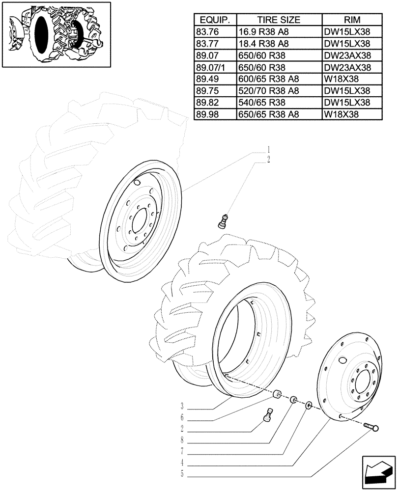 Схема запчастей Case IH MAXXUM 140 - (83.00[05]) - DRIVE WHEELS (11) - WHEELS/TRACKS