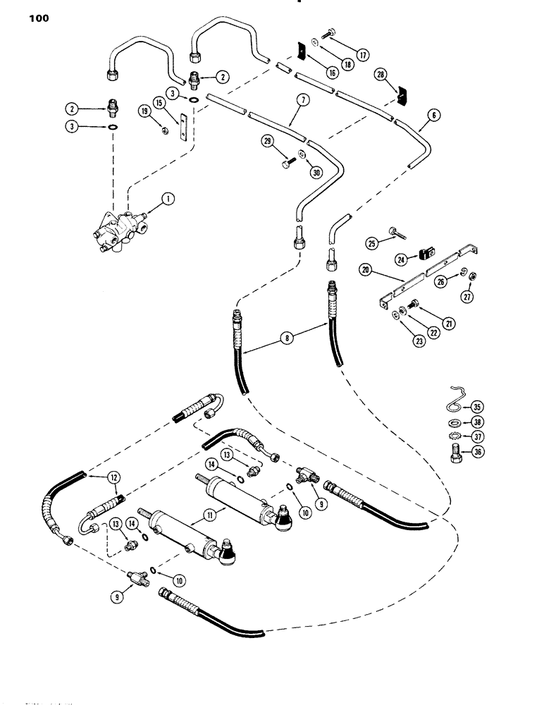 Схема запчастей Case IH 1090 - (100) - HYDROSTATIC STEERING SYSTEM, DOUBLE ACTING CYLINDER (05) - STEERING