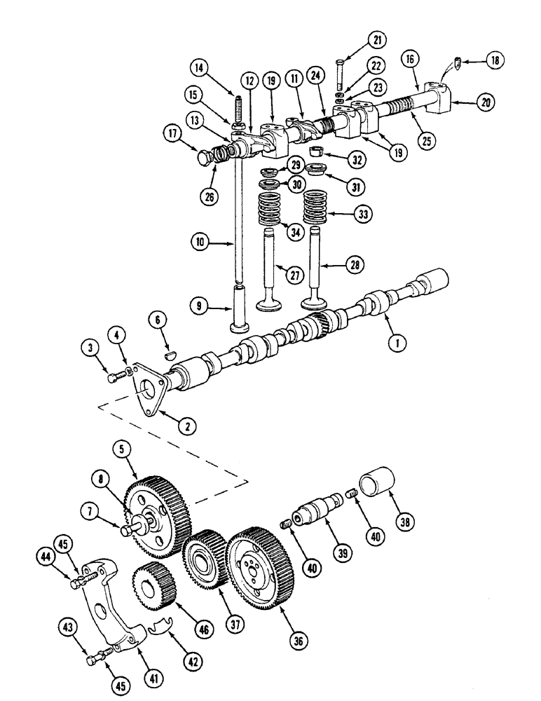 Схема запчастей Case IH 1494 - (2-020) - VALVE MECHANISM AND TIMING GEARS (02) - ENGINE