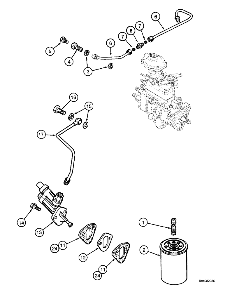 Схема запчастей Case IH 2144 - (3-04) - FUEL FILTER AND TRANSFER PUMP, 6TA-590 ENGINE, PRIOR TO COMBINE S/N JJC0173150 (02) - FUEL SYSTEM