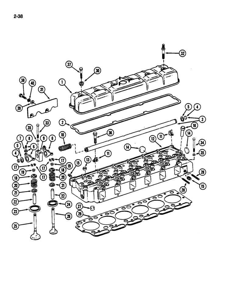 Схема запчастей Case IH 1822 - (2-38) - CYLINDER HEAD AND VALVE MECHANISM, DT466C DIESEL (01) - ENGINE