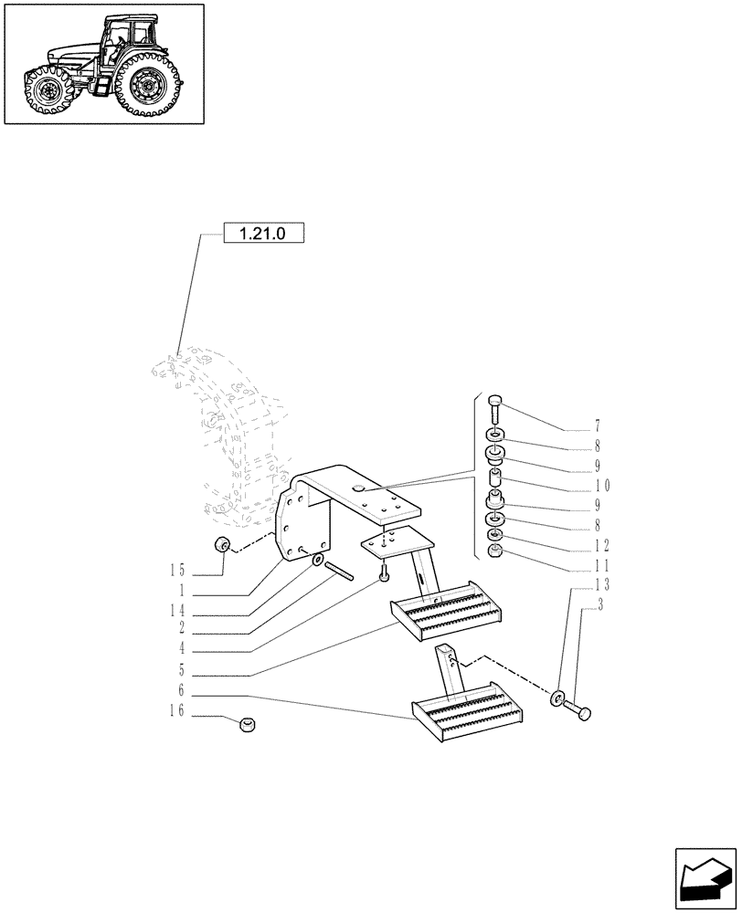 Схема запчастей Case IH JX1070U - (1.87.0/02) - (VAR.489) NA - FITTING FOR LOADER WITH STRENGTHENED TRANSMISSION - LADDER AND SUPPORTS (08) - SHEET METAL