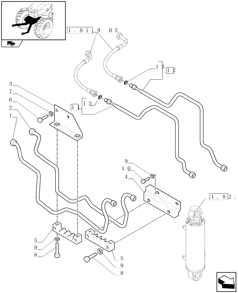 Схема запчастей Case IH PUMA 180 - (1.81.9[06]) - (VAR.087/1) FRONT HPL FOR REAR REMOTES LESS PTO, LESS AUX. COUPLERS - PIPES AND BRACKETS - C6726 (07) - HYDRAULIC SYSTEM