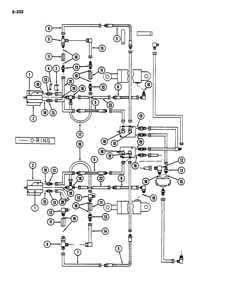 Схема запчастей Case IH 782 - (8-232) - AUTOMATIC HYDRAULIC DRUM HEIGHT CONTROL, AND CONNECTIONS (07) - HYDRAULICS