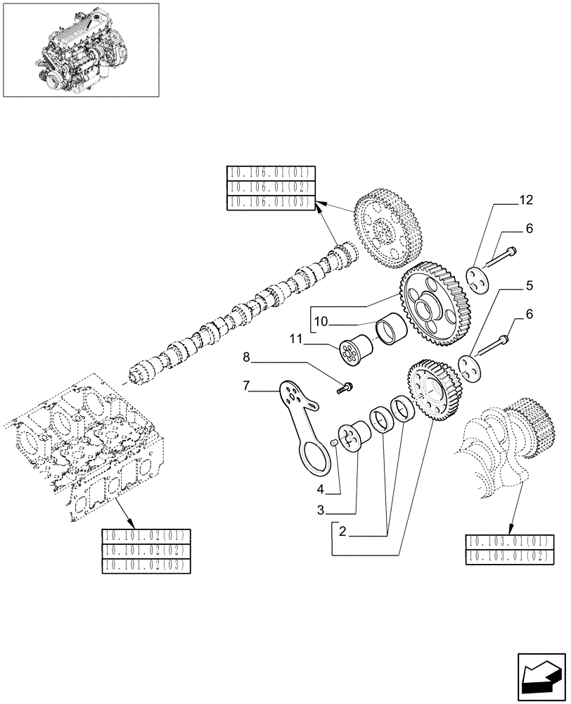 Схема запчастей Case IH 7010 - (10.106.07[02]) - TIMING GEARS - 9010 (10) - ENGINE