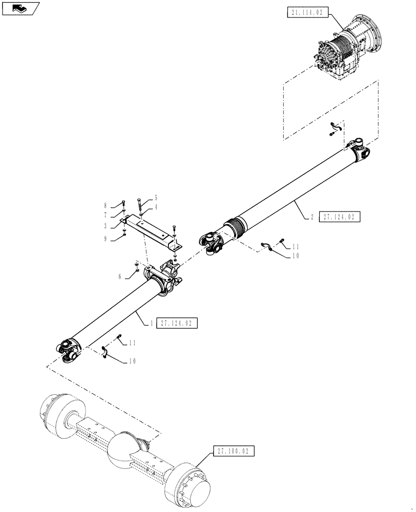 Схема запчастей Case IH TITAN 3030 - (27.124.01) - DRIVELINE MOUNTING, WITHOUT AUXILIARY TRANSMISSION (27) - REAR AXLE SYSTEM