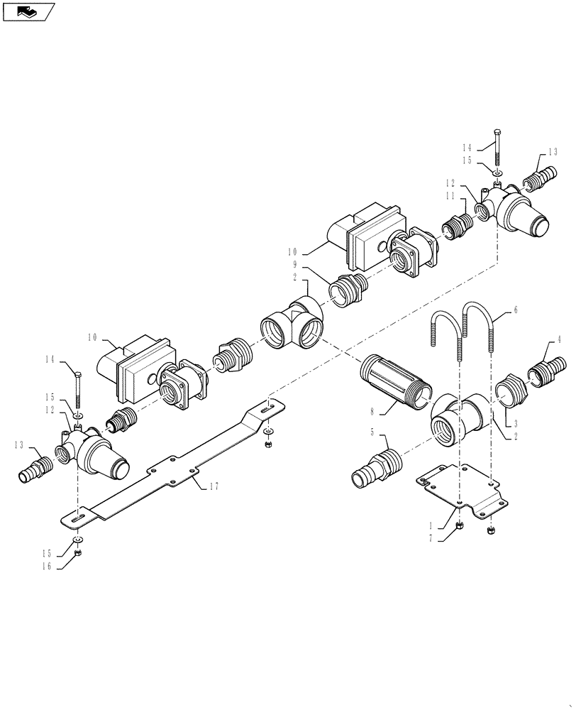 Схема запчастей Case IH 4420 - (09-047) - VALVE PLUMBING GROUP, 6 SECTION, INNER RIGHT BOOM, 2 STRAINER Liquid Plumbing