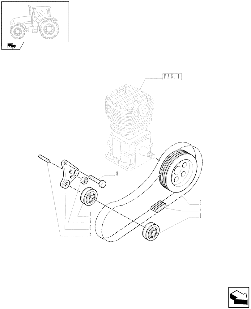 Схема запчастей Case IH PUMA 115 - (1.68.6[02]) - PNEUMATIC TRAILER BRAKE - PULLEYS AND BELT (VAR.332727-332737-332739) (05) - REAR AXLE