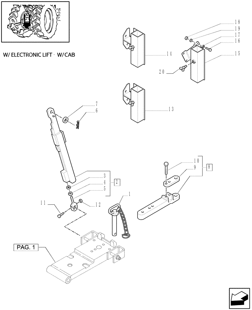 Схема запчастей Case IH MXU100 - (1.89.3/02[02]) - (VAR.929) AUTOMATIC HITCH - (WITH 2 ADDITIONAL JACKS) - TIE ROD AND TOW-BAR (09) - IMPLEMENT LIFT