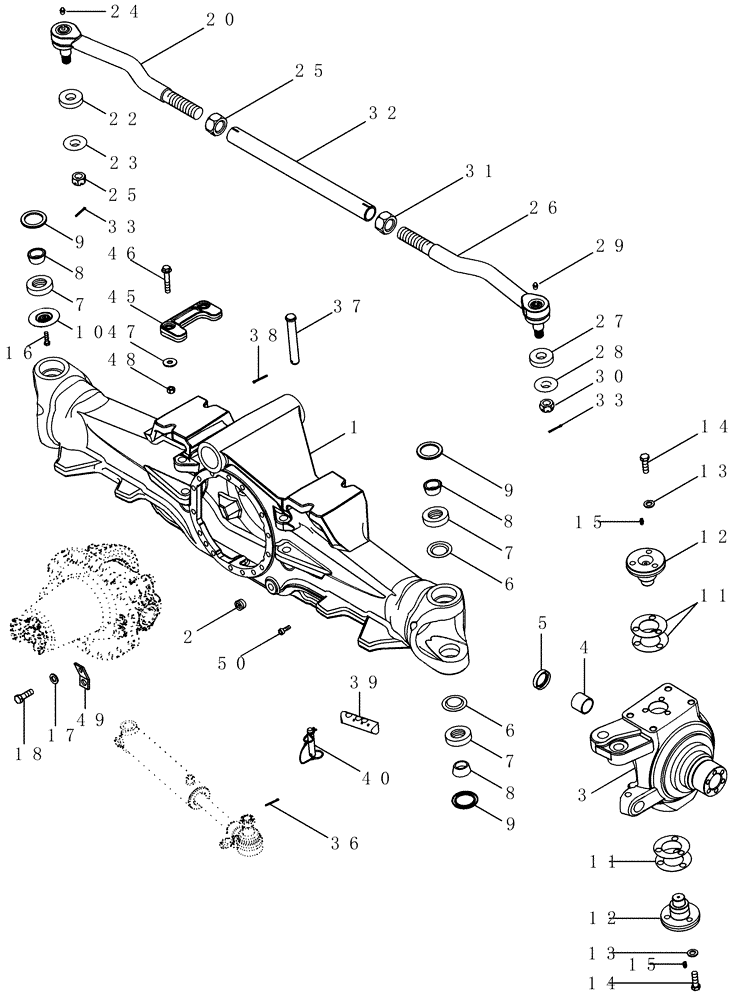 Схема запчастей Case IH MX210 - (05-24) - MFD AXLE HOUSING ASSEMBLY - STANDARD WITH 10 BOLT HUB, WITH DIFFERENTIAL LOCK, BSN MY00164725 (05) - STEERING