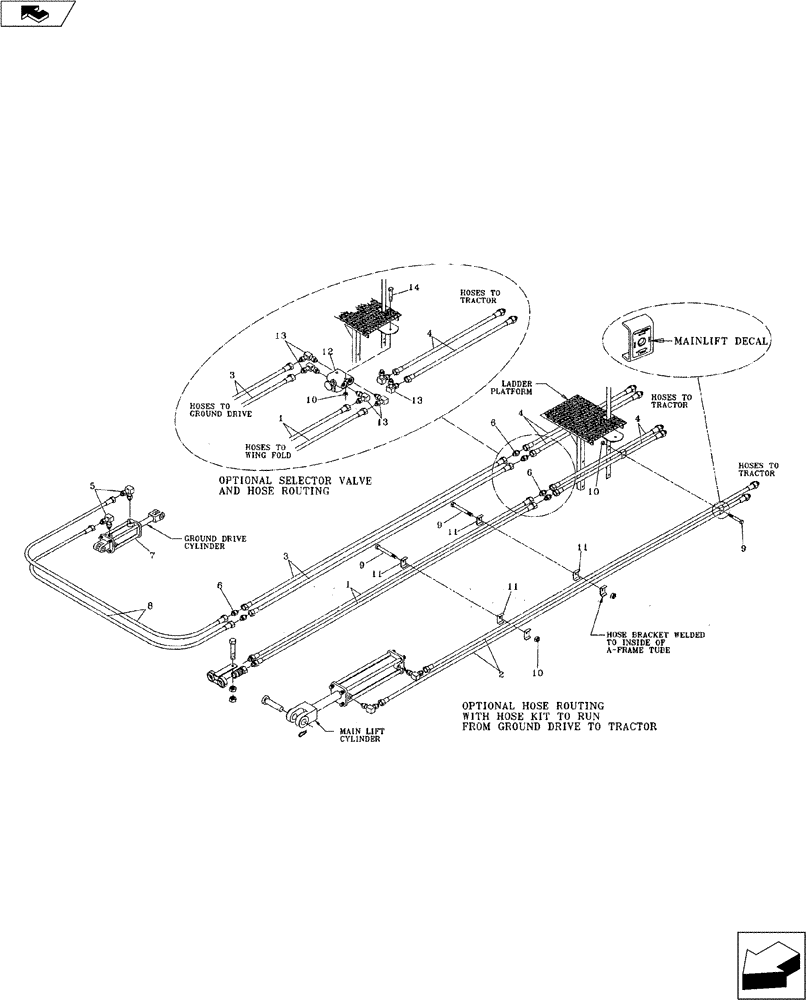 Схема запчастей Case IH 1000 - (35.204.01) - OPTIONAL HOSE ROUTING (WITH HOSE KIT TO RUN FROM GROUND DRIVE TO TRACTOR) (35) - HYDRAULIC SYSTEMS