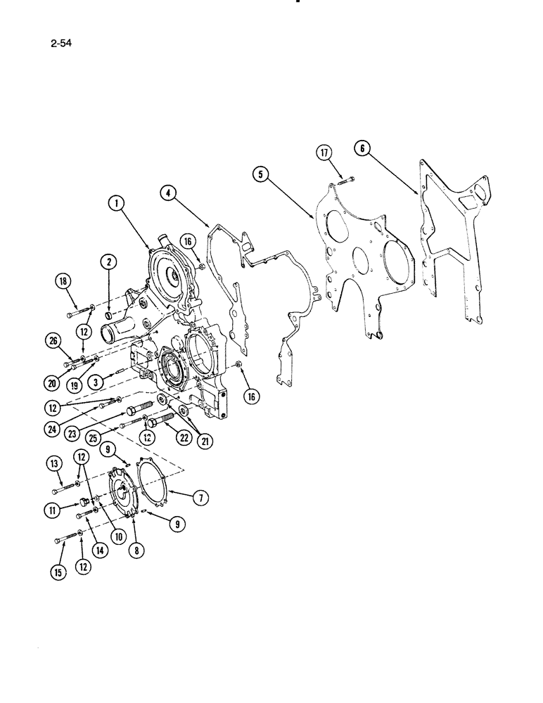 Схема запчастей Case IH 1670 - (2-54) - ENGINE FRONT COVER, DTI466C ENGINE (01) - ENGINE