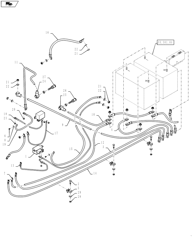 Схема запчастей Case IH 4430 - (55.301.05) - BATTERY CABLES AND HOOKUPS (55) - ELECTRICAL SYSTEMS