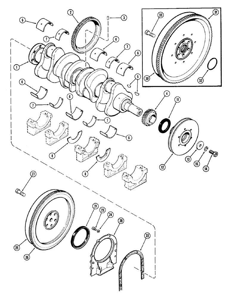 Схема запчастей Case IH 870 - (020) - CRANKSHAFT AND FLYWHEEL, (336B) DIESEL ENGINE (02) - ENGINE