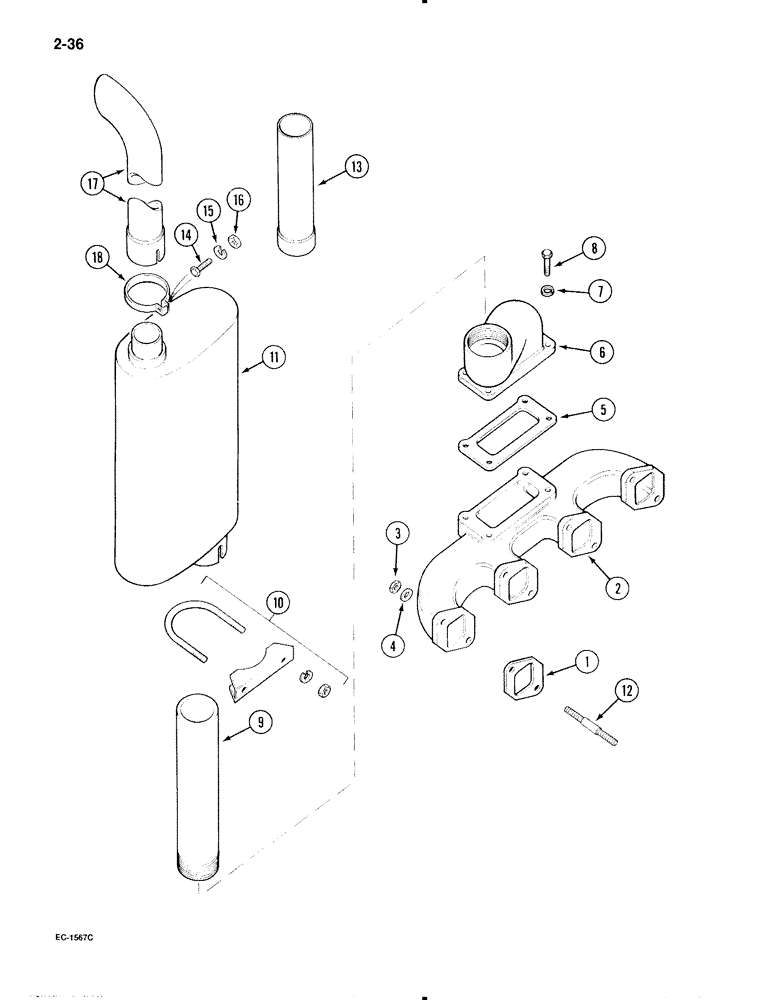 Схема запчастей Case IH 695 - (2-36) - VERTICAL EXHAUST, PRIOR TO P.I.N. JJE0014501 (02) - ENGINE