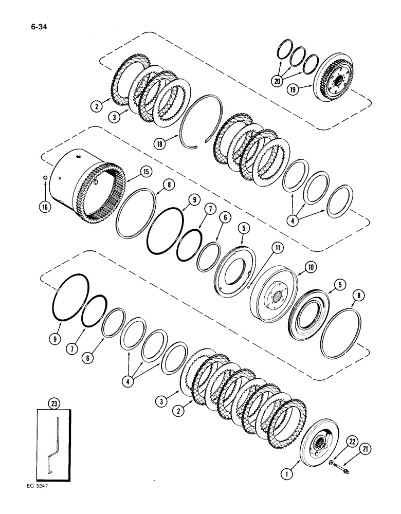 Схема запчастей Case IH 1896 - (6-34) - POWER SHIFT TRANSMISSION, (C2) AND (C3) CLUTCHES, AFTER TRANSMISSION SERIAL NUMBER 16265423 (06) - POWER TRAIN