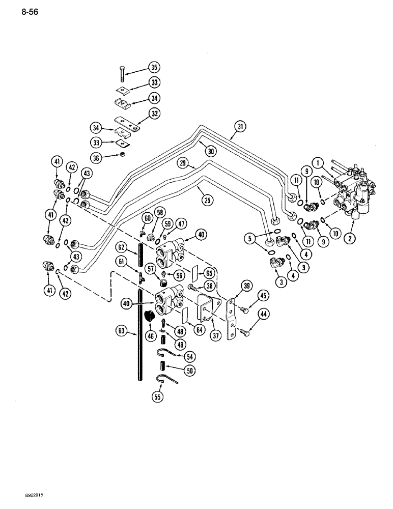 Схема запчастей Case IH 7120 - (8-56) - TWO CIRCUIT REMOTE HYDRAULICS, PRIOR TO TRANSMISSION SERIAL NUMBER AJB0018756 (08) - HYDRAULICS