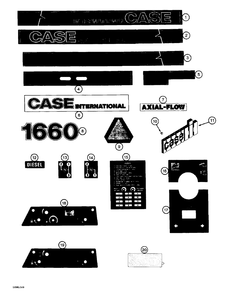 Схема запчастей Case IH 1660 - (9H-26) - DECALS, COMBINE, PRIOR TO P.I.N. JJC0036001 (12) - CHASSIS