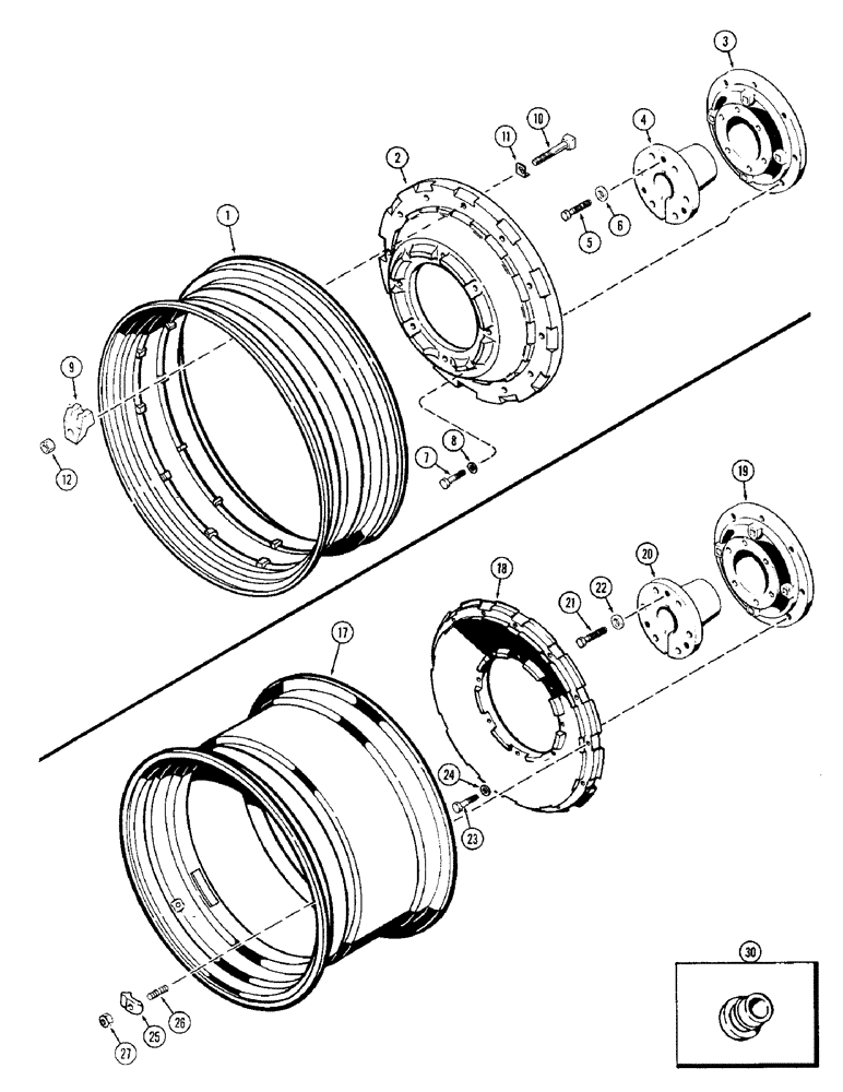 Схема запчастей Case IH 1370 - (220) - REAR WHEELS WITH 34 INCH RIMS, USED WITH 3-1/2 INCH DIAMETER AXLE SHAFT, USED WITH 20.8 X 34 TIRE (06) - POWER TRAIN