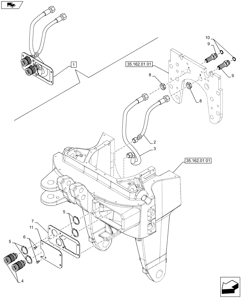 Схема запчастей Case IH PUMA 185 - (35.162.03) - FRONT HPL WITH AUX. COUPLERS - BREAKDOWN (VAR.743485-743486 / 743837) (35) - HYDRAULIC SYSTEMS