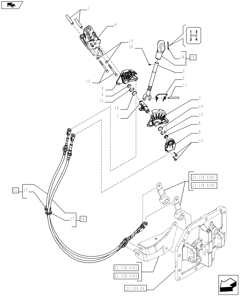 Схема запчастей Case IH FARMALL 65C - (21.130.02) - SPEED GEARSHIFT SELECTOR AND CABLES (21) - TRANSMISSION