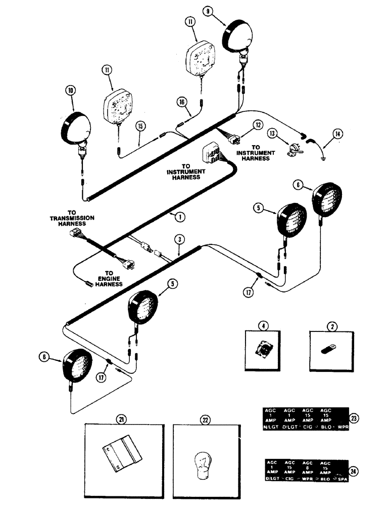 Схема запчастей Case IH 2470 - (084) - ELECTRICAL EQUIPMENT AND WIRING, INTERMEDIATE, FRONT AND REAR LAMP HARNESS P.I.N. 8825001 AND AFTER (04) - ELECTRICAL SYSTEMS