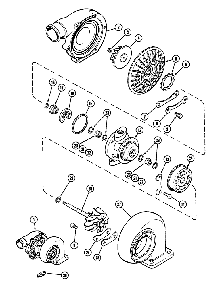 Схема запчастей Case IH 2290 - (2-020) - TURBOCHARGER ASSEMBLY, 504BDT DIESEL ENGINE, PRIOR TO ENGINE SERIAL NUMBER 10333257 (02) - ENGINE