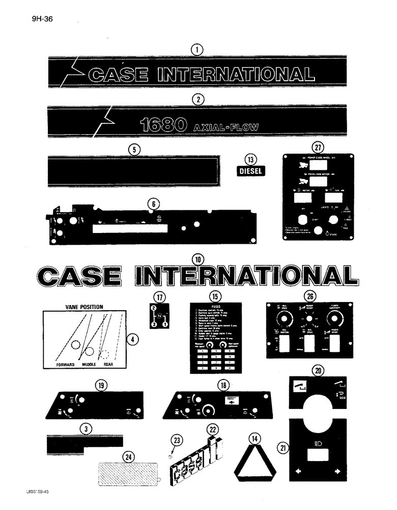 Схема запчастей Case IH 1680 - (9H-36) - DECALS, COMBINE (12) - CHASSIS