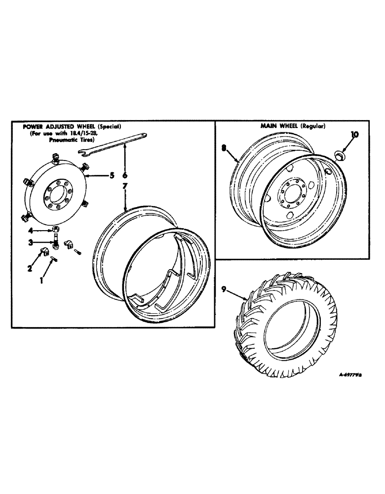 Схема запчастей Case IH 503 - (062) - MAIN WHEEL, TIRES AND TUBE, REGULAR, POWER ADJUSTED WHEEL, SPECIAL (44) - WHEELS