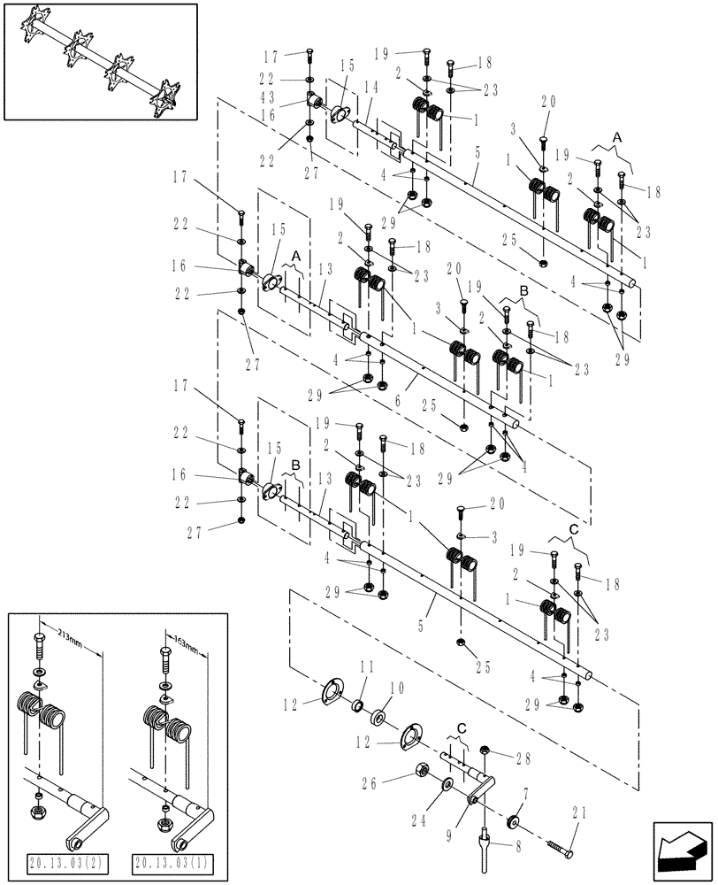 Схема запчастей Case IH HDX162 - (20.13.03[2]) - REEL, TINE BARS, 12 FT, 14 FT & 16 FT (58) - ATTACHMENTS/HEADERS