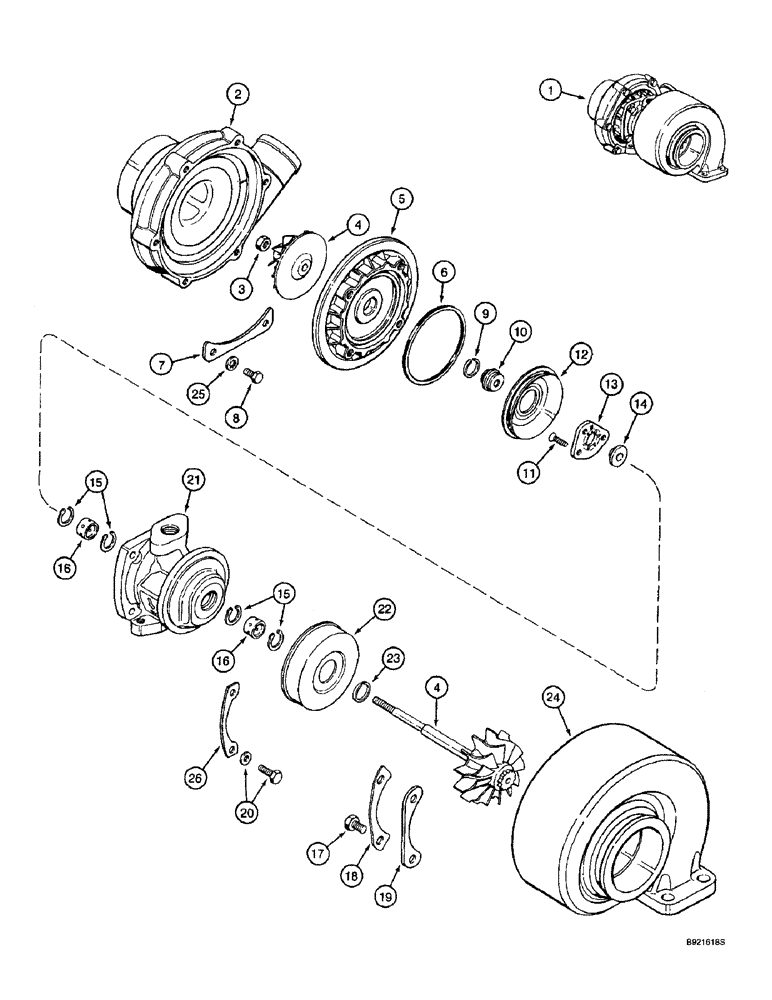 Схема запчастей Case IH 2144 - (2-28) - TURBOCHARGER ASSEMBLY, 6TA-590 ENGINE, PRIOR TO COMBINE S/N JJC0173150 (01) - ENGINE