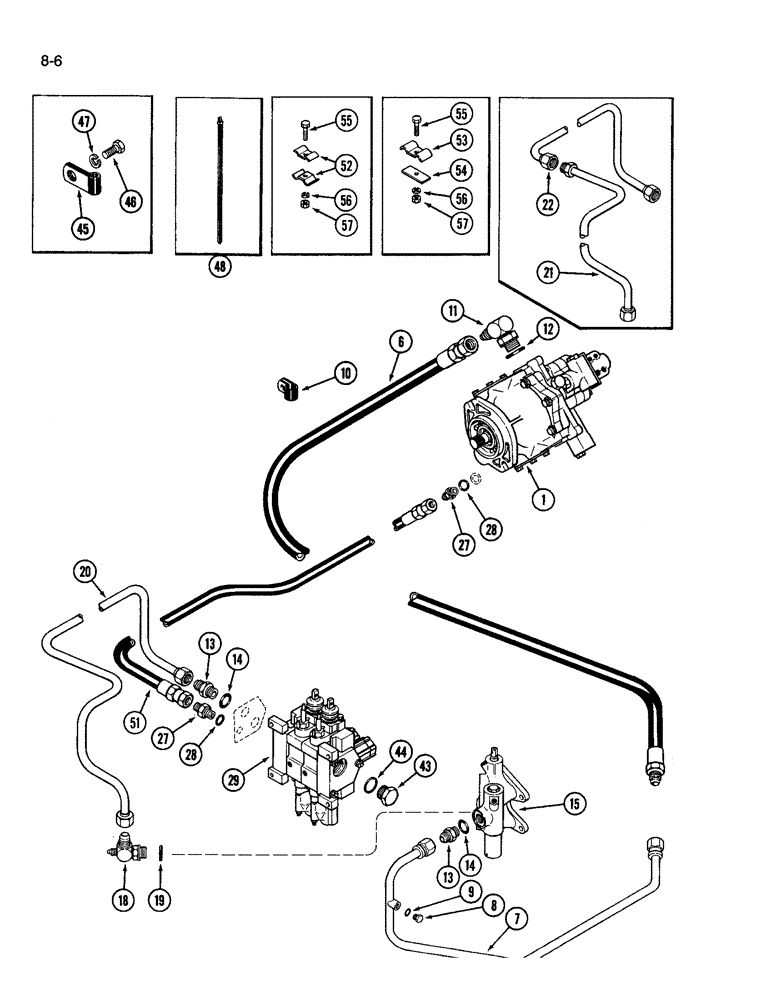 Схема запчастей Case IH 3594 - (8-006) - HYDRAULICS, GEAR, PISTON PUMP AND HYDRAULIC LINES, WITHOUT HITCH (08) - HYDRAULICS