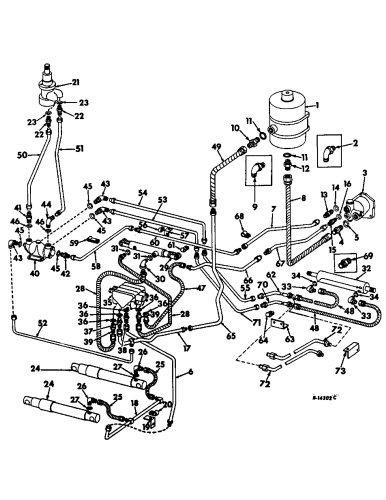 Схема запчастей Case IH 403 - (160) - HYDRAULIC DIAGRAM HYDROSTATIC STEERING, BELT DRIVE SERIAL NO. 7224 AND ABOVE (35) - HYDRAULIC SYSTEMS