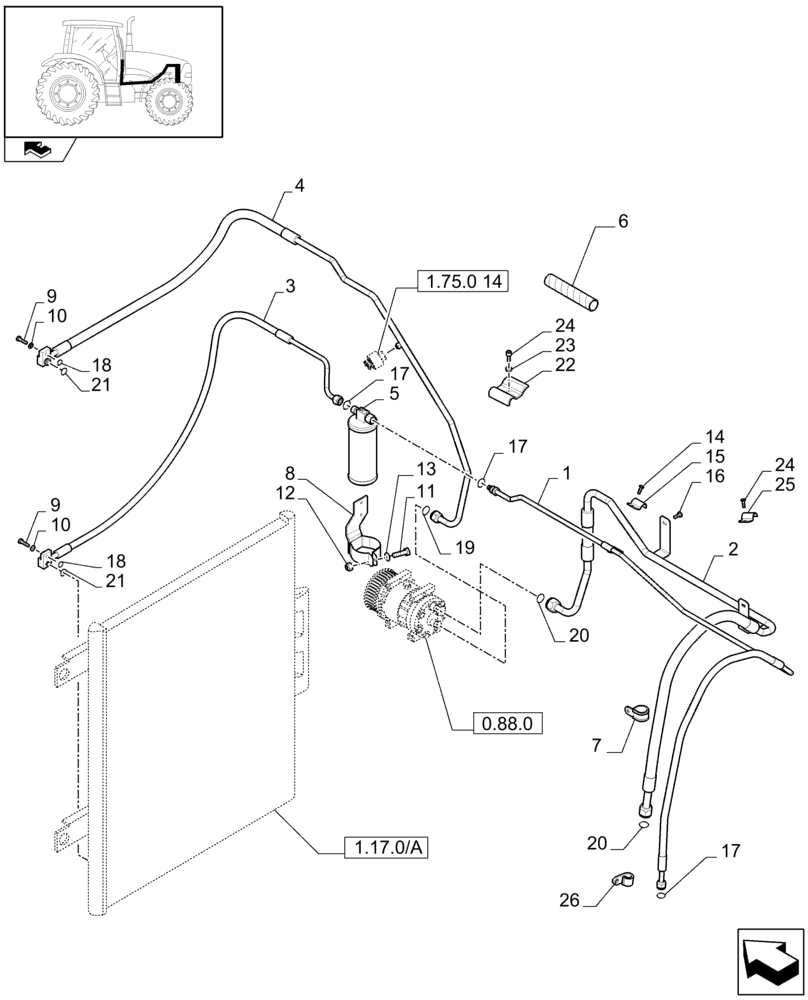 Схема запчастей Case IH PUMA 195 - (1.94.3[01A]) - AIR CONDITIONING SYSTEM PIPES - D6821 (10) - OPERATORS PLATFORM/CAB