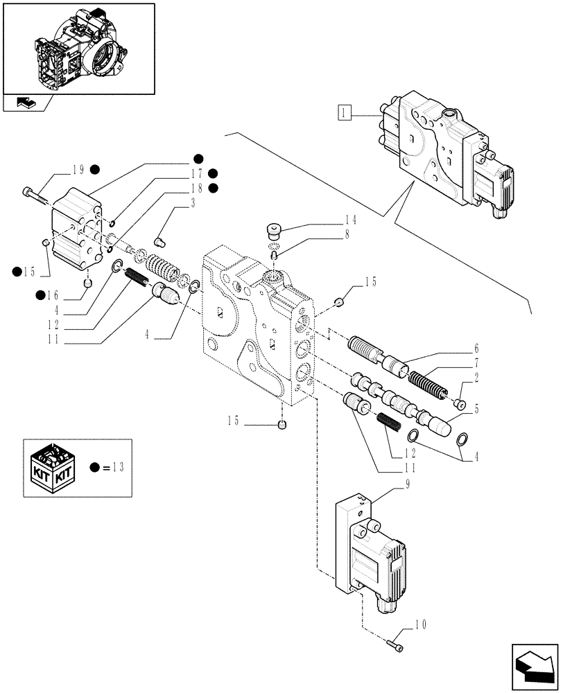 Схема запчастей Case IH PUMA 165 - (1.82.7/01B) - REAR REMOTE CONTROL VALVE ELEMENT - BREAKDOWN (07) - HYDRAULIC SYSTEM