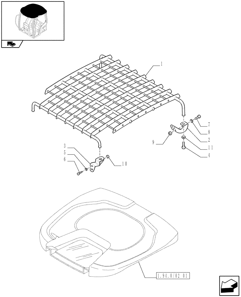 Схема запчастей Case IH MAXXUM 110 - (1.94.0/06[04A]) - ROOF WITH LOW PROFILE - EXTERNAL PROTECTION - D6825 - C7193 (VAR.332515) (10) - OPERATORS PLATFORM/CAB