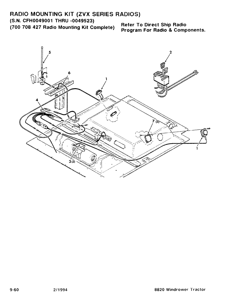 Схема запчастей Case IH 8820 - (9-60) - RADIO MOUNTING KIT, ZVX SERIES RADIOS, SERIAL NUMBER CFH0049001 THRU 0049523 (09) - CHASSIS/ATTACHMENTS