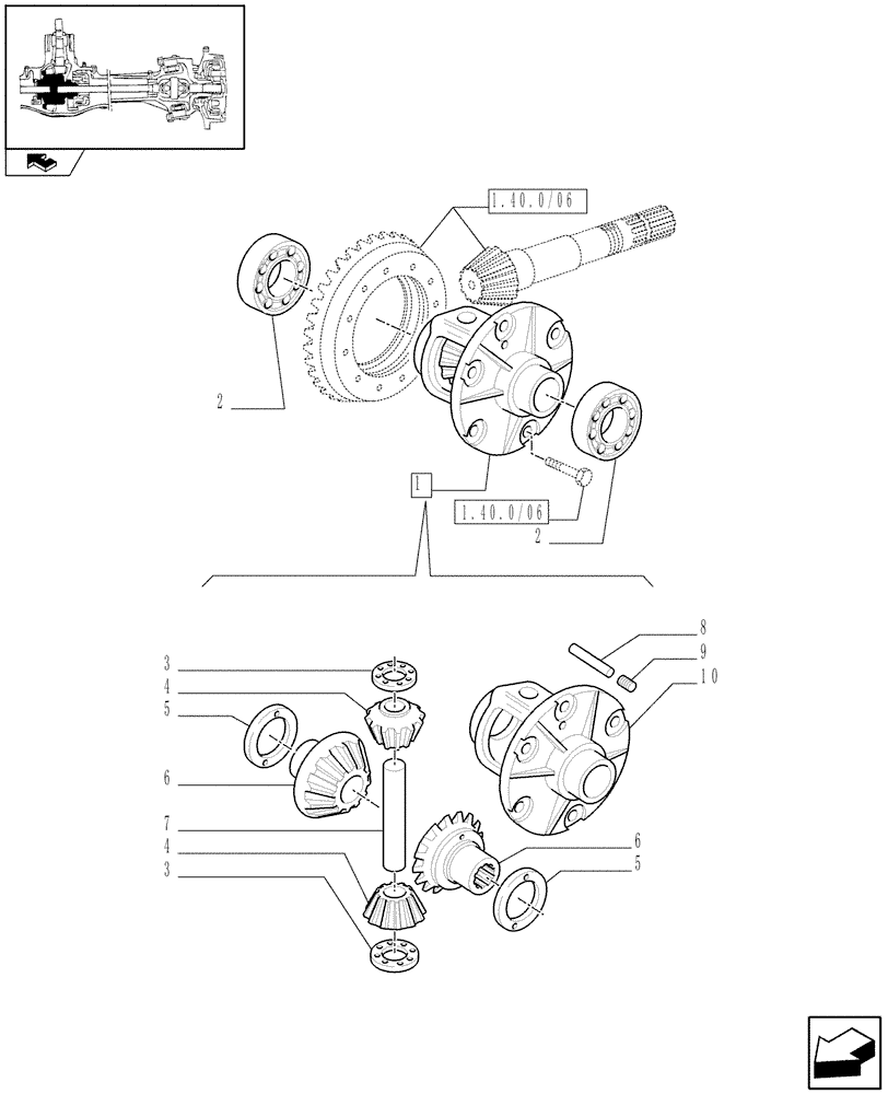 Схема запчастей Case IH FARMALL 85C - (1.40.4/07) - FRONT AXLE WITH ELECTROHYDR. DIFF. LOCK (30 KM/H) - DIFFERENTIAL (VAR.335323) (04) - FRONT AXLE & STEERING