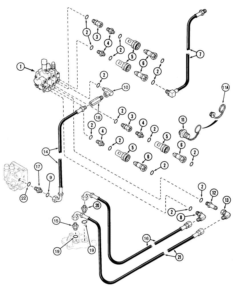 Схема запчастей Case IH 520 - (8-13A) - EXTERNAL VALVE HYDRAULICS, TRACTORS WITH CAB, SIGNAL LINE HOOKED TO TRACTOR COMPENSATOR (08) - HYDRAULICS