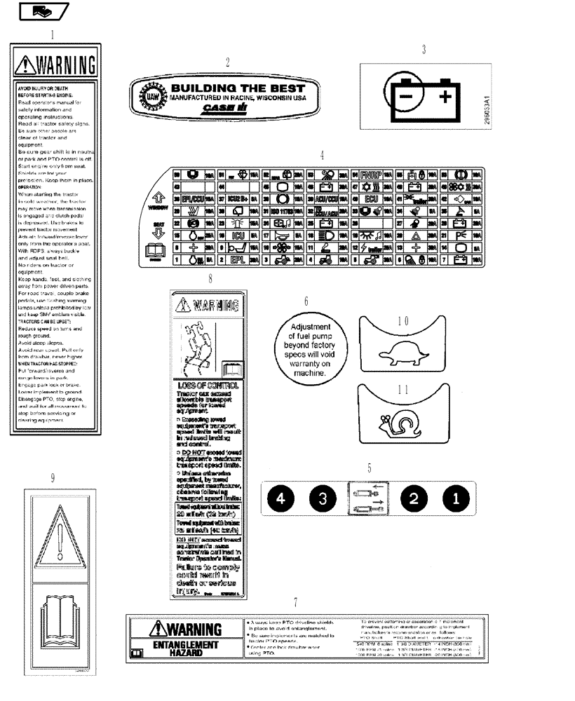 Схема запчастей Case IH MAGNUM 180 - (90.108.01[03]) - DECALS, WARNING (90) - PLATFORM, CAB, BODYWORK AND DECALS