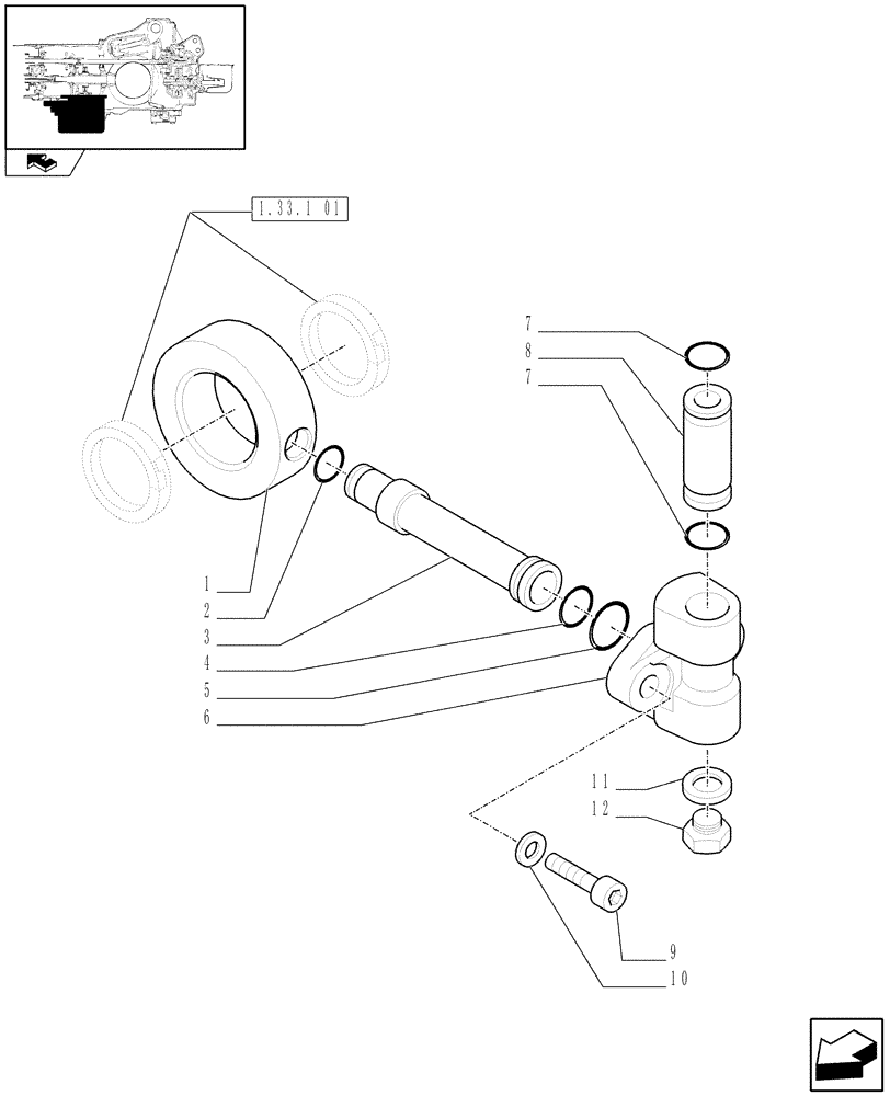 Схема запчастей Case IH FARMALL 105N - (1.33.1[03]) - TRANSMISSION GEARS - 4WD, DELIVERY UNION (04) - FRONT AXLE & STEERING