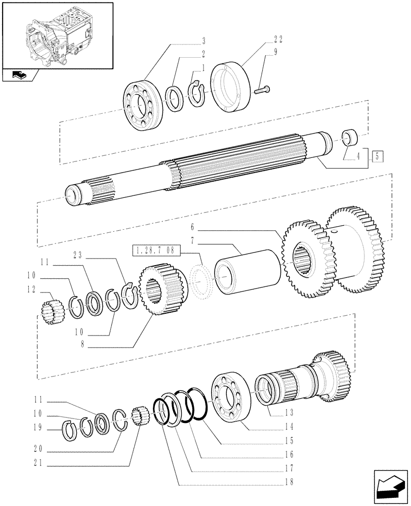 Схема запчастей Case IH PUMA 210 - (1.28.7[04]) - SPEED GEARS AND CLUTCHES - TOP DRIVING SHAFT AND GEARS (03) - TRANSMISSION