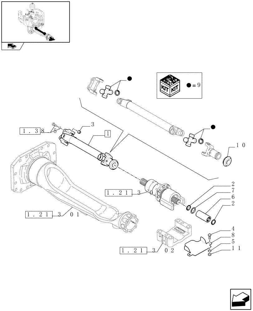 Схема запчастей Case IH PUMA 195 - (1.38.5/01) - (VAR.212-463) FRONT AXLE WITH ACTIVE SUSPENSIONS - DRIVE SHAFT (04) - FRONT AXLE & STEERING