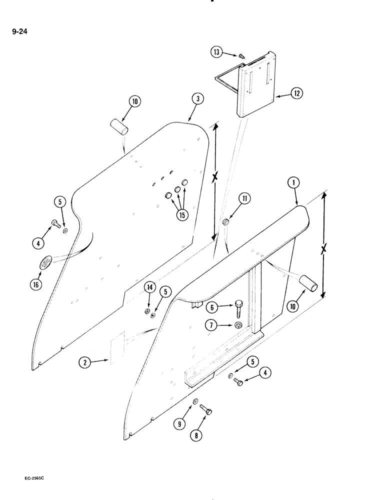 Схема запчастей Case IH 695 - (9-024) - REAR FENDERS, CROWN TOP (09) - CHASSIS/ATTACHMENTS