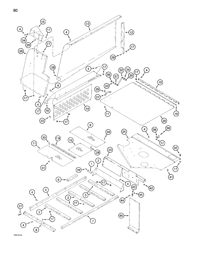 Схема запчастей Case IH 1640 - (80) - ENGINE SHIELD AND SERVICE DECK (90) - PLATFORM, CAB, BODYWORK AND DECALS